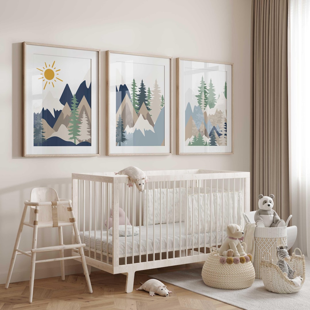 Abstract Mountain Nursery Prints: Set of 3 Forest Wall Art - Etsy