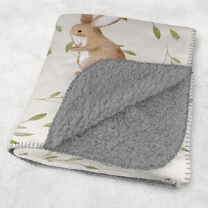 Personalized Bunny Baby Blanket: Velveteen Rabbit Nursery Decor Sherpa - grey