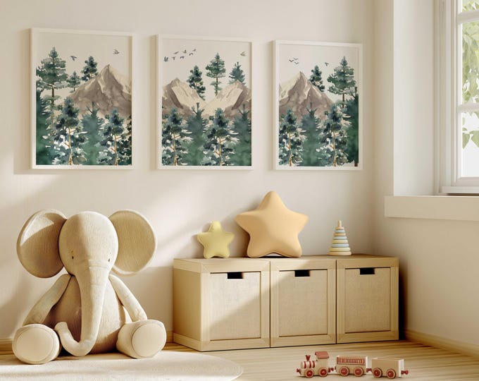 Woodland Nursery Prints: Green Mountain Art, Set of 3