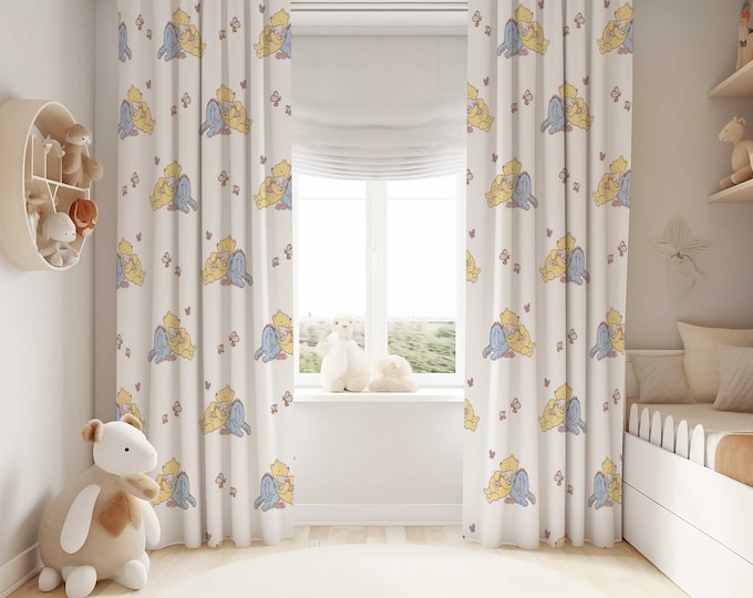 Winnie the Pooh Bear Nursery Curtains | Winnie the Pooh Nursery Decor | Kids Bedroom Curtains | Black Out Curtains | Nursery Window Curtains