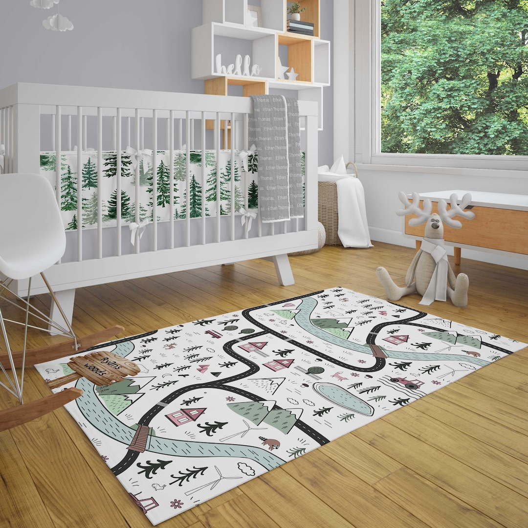 Personalized Kids Play Rug Mountain Nursery Play Rug Kids Etsy
