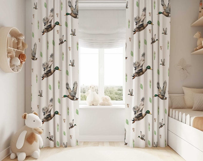 Duck Hunting Nursery Curtains, Duck Nursery Decor, Mallard Curtain, Forest Baby room, Baby Boy Curtains, Baby Shower Gift