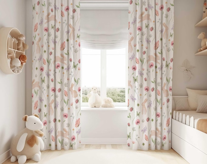 Bunny Rabbit Nursery Curtains: Wildflower Kids Room, Room Darkening