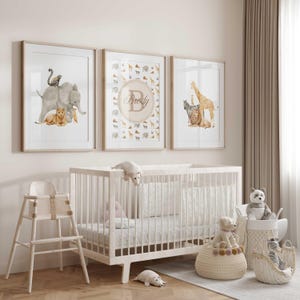 Safari Animal Nursery Art Prints: Personalized Jungle Decor, Set of 3