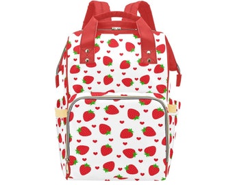 Strawberry Backpack Diaper Bag | Strawberry Diaper Bag | Baby Girl Diaper Bag | Baby Shower Gift | Strawberry Nappy Bag | Red Diaper Bag