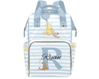 Winnie the Pooh Backpack Diaper Bag, Blue Stripe Diaper Bag, Personalized Boy Diaper Bag, Baby Shower Gift, Pooh Nappy Bag, Tigger Bag