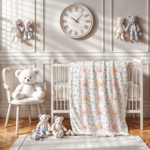 Pink Floral Winnie the Pooh Newborn Baby Blanket, Piglet, Eeyore, Pooh Baby Blanket, Baby Girl Baby Shower Gift, Pink Pooh Crib Blanket