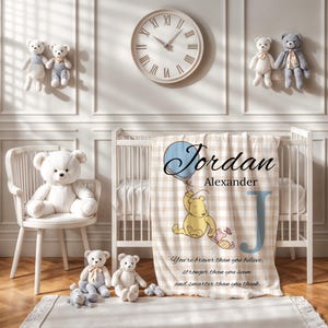 Personalized Winnie the Pooh Baby Blanket: Plaid Nursery Decor
