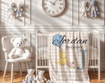Gepersonaliseerde Winnie de Pooh-babydeken: geruite kinderkamerdecoratie