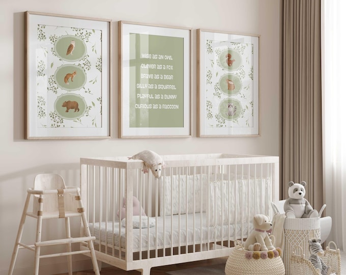 Woodland Animal Nursery Art Prints: Forest Friends Decor, Set of 3