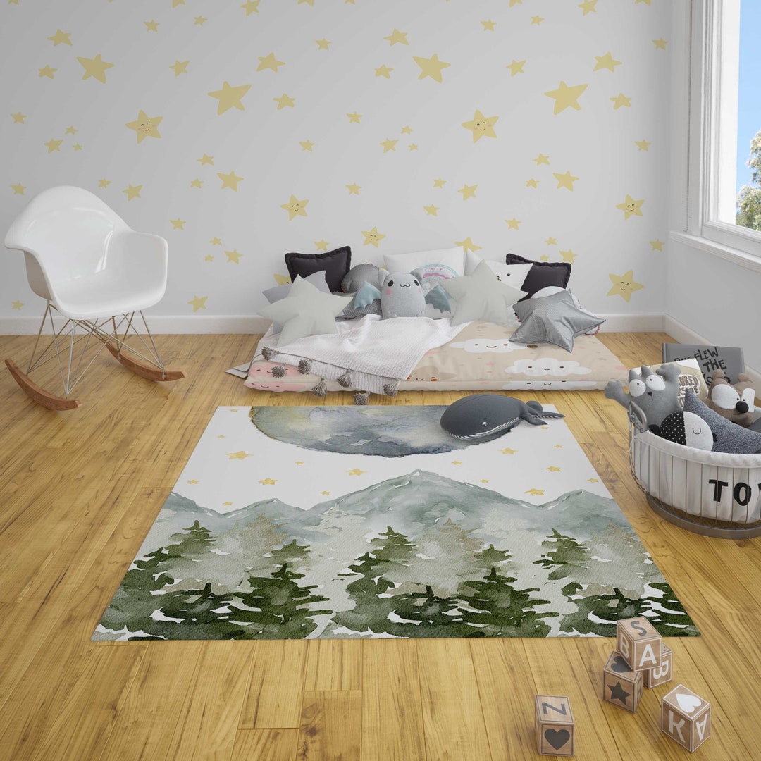 Mountain Nursery Area Rug Woodland Area Rug Moon and Stars Nursery ...