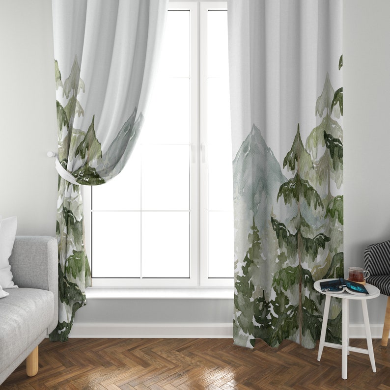 Mountain Nursery Curtains | Mountain and Forest Nursery Room Decor | Kids Bedroom Curtains | Mountain Window Drapes | Black Out Curtains