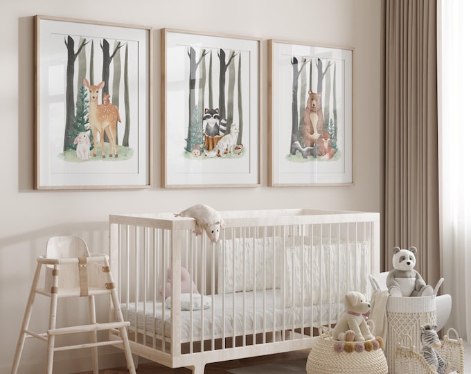 Woodland Animal Nursery Wall Art Prints, Woodland nursery decor, Boy Nursery Decor, forest nursery decor, Forest animal nursery wall art