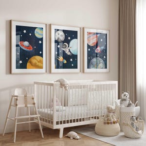 Decorazioni da parete per cameretta a tema spaziale, stampe da parete con tema galattico, set di 3 stampe a tema spaziale per cameretta, decorazioni per cameretta a tema pianeta, stampe a tema astronauta per cameretta, decorazioni per bambini.