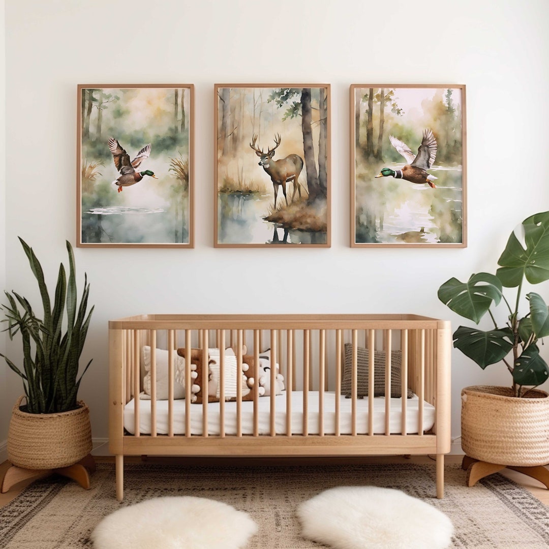 Watercolor Duck & Deer Nursery Wall Decor Duck Hunting Nursery Prints