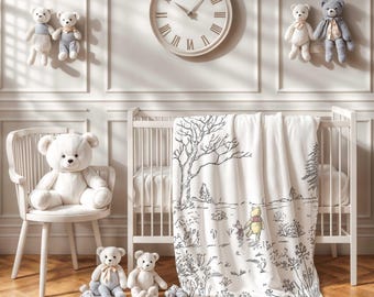 Winnie the Pooh and Piglet Baby Blanket | Winnie the Pooh Bear Nursery Theme | Gender Neutral Baby Blanket | 100-acre wood nursery blanket