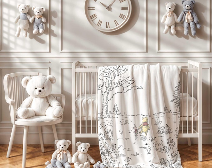 Winnie the Pooh and Piglet Baby Blanket | Winnie the Pooh Bear Nursery Theme | Gender Neutral Baby Blanket | 100-acre wood nursery blanket