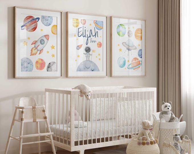 Personalized Space Nursery Prints: Galaxy Wall Art, Set of 3