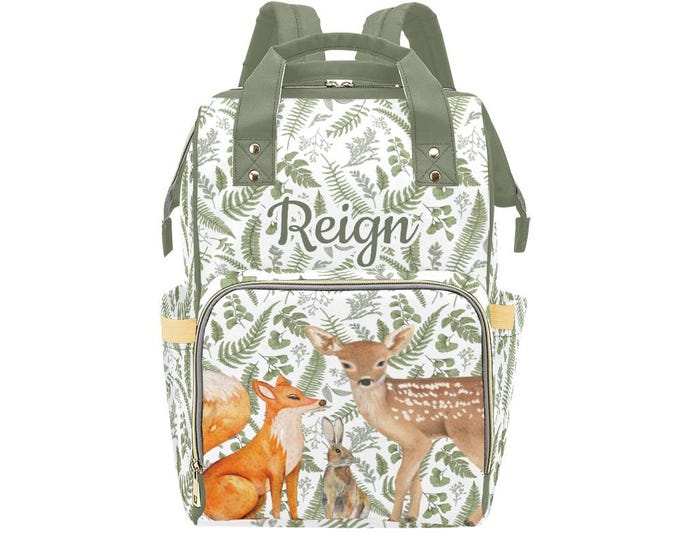 Wildlife Backpack Diaper Bag, Forest Animal Diaper Bag, Boy Diaper Bag, Baby Shower Gift, Wilderness Baby Accessory, Personalized Diaper Bag