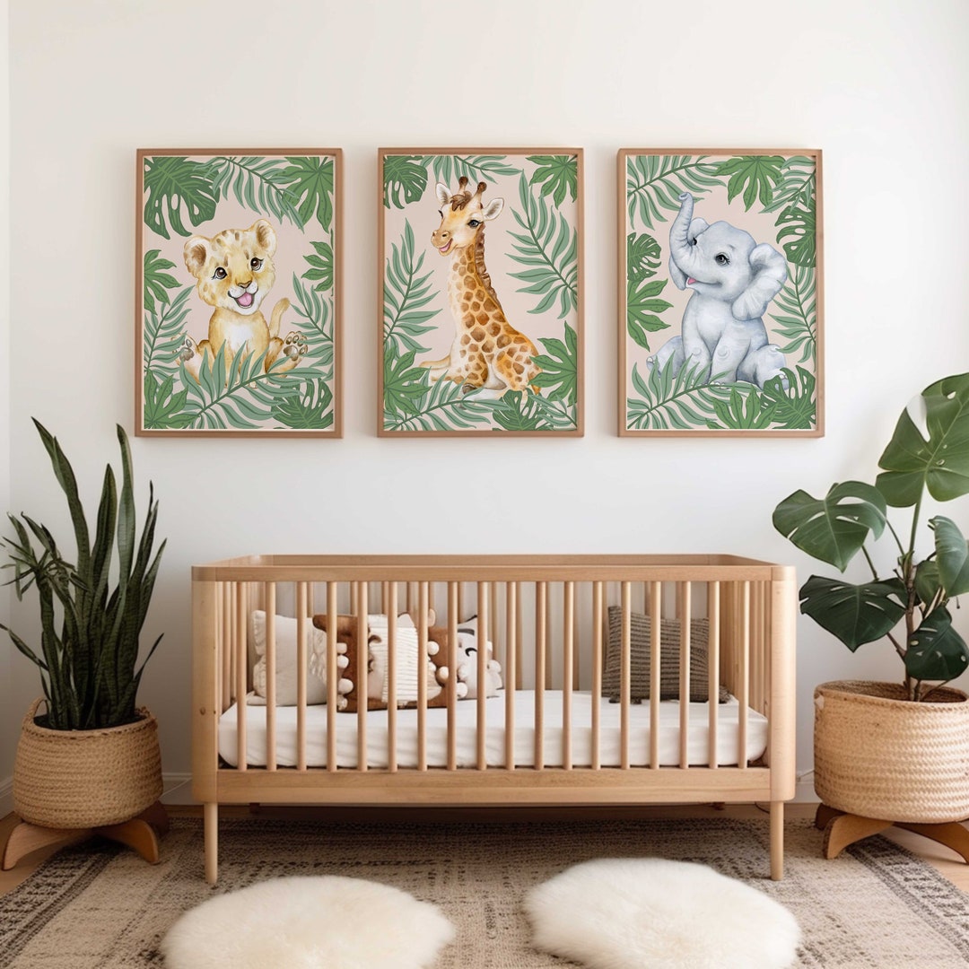 Safari Animal Nursery Prints Jungle Leaf Nursery Decor Safari Nursery ...