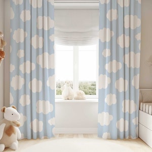 Cloud Curtains for Nursery | Cloud Nursery Window Curtains | Cloud Drapes | Cloud Nursery Decor | Blue Sky Black Out Curtains | Clouds