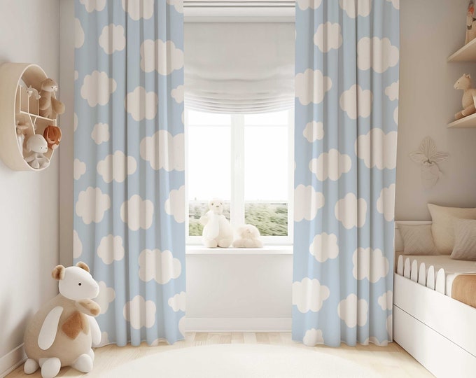 Cloud Curtains for Nursery | Cloud Nursery Window Curtains | Cloud Drapes | Cloud Nursery Decor | Blue Sky Black Out Curtains | Cloud drapes