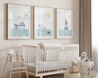 Nautical Nursery Prints: Ocean Theme Wall Art, Set of 3