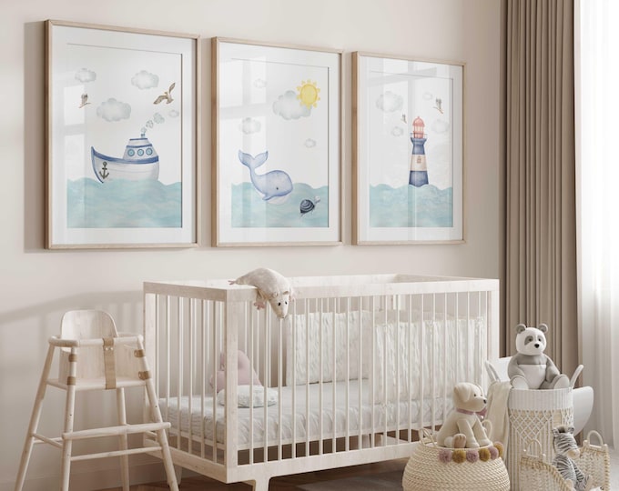 Nautical Nursery Prints: Ocean Theme Wall Art, Set of 3
