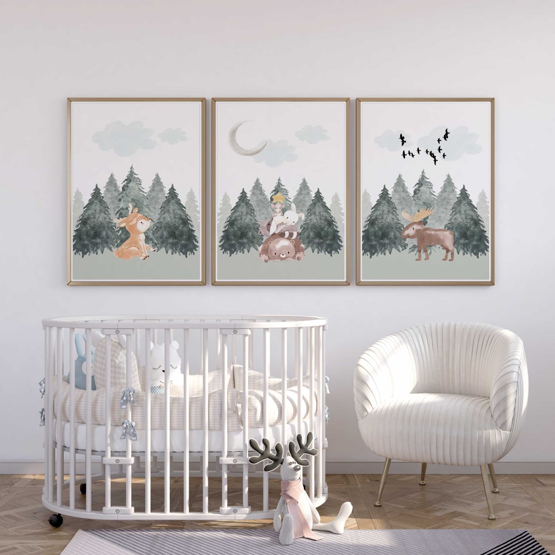 Wald Wandkunst Leinwand Poster, 40x60 Cm, 3-teilig – Landschaftsbilder Mit Nebel, Ungerahmt, Für Wohnzimmer & Büro