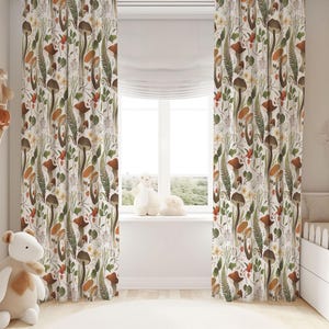 Mushroom Nursery Curtains | Mushroom Nursery Decor | Kids Bedroom Curtains | Black Out Curtains | Forest Nursery Window Curtains | woodland