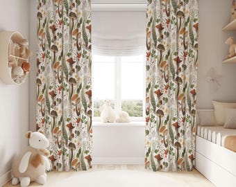 Mushroom Nursery Curtains | Mushroom Nursery Decor | Kids Bedroom Curtains | Black Out Curtains | Forest Nursery Window Curtains | woodland