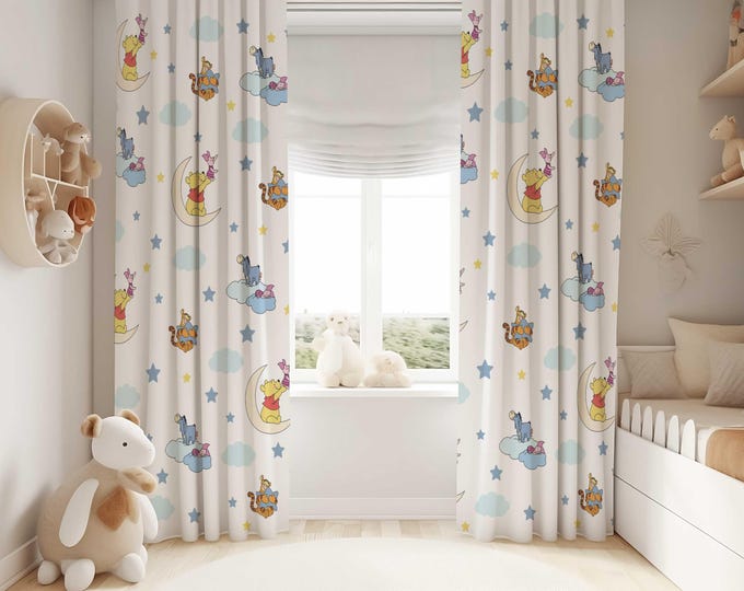 Winnie the Pooh Bear Nursery Curtains, Winnie the Pooh Nursery Decor, Kids Bedroom Curtains, Room Darkening Curtains, Dreamy Nursery Curtain