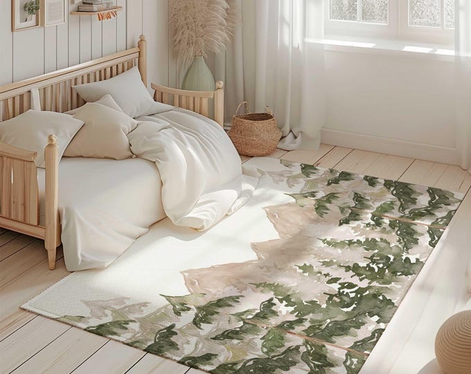Mountain Nursery Decor, Brown Mountain Nursery Area Rug, Forest Nursery Decor, Mountain Forest Nursery Decor, Area Rug for Kids Bedroom