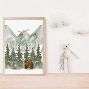 Woodland Nursery Prints: Green Mountain Animal Art, Set of 3 image 9