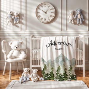 Adventure Awaits Baby Blanket: Woodland Nursery Decor, Plush Polyester