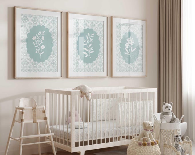 Wildflower nursery wall decor, Floral nursery prints, Teal Nursery Decor, Set of 3 prints, Baby Girl Nursery Wall Art Prints, Baby Girl Gift
