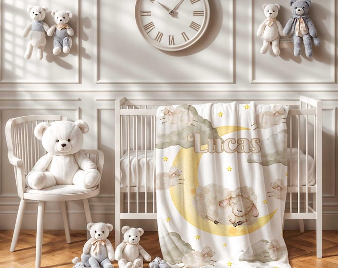 Personalized Sheep Baby Blanket: Velveteen Sweet Night Sky Nursery Decor