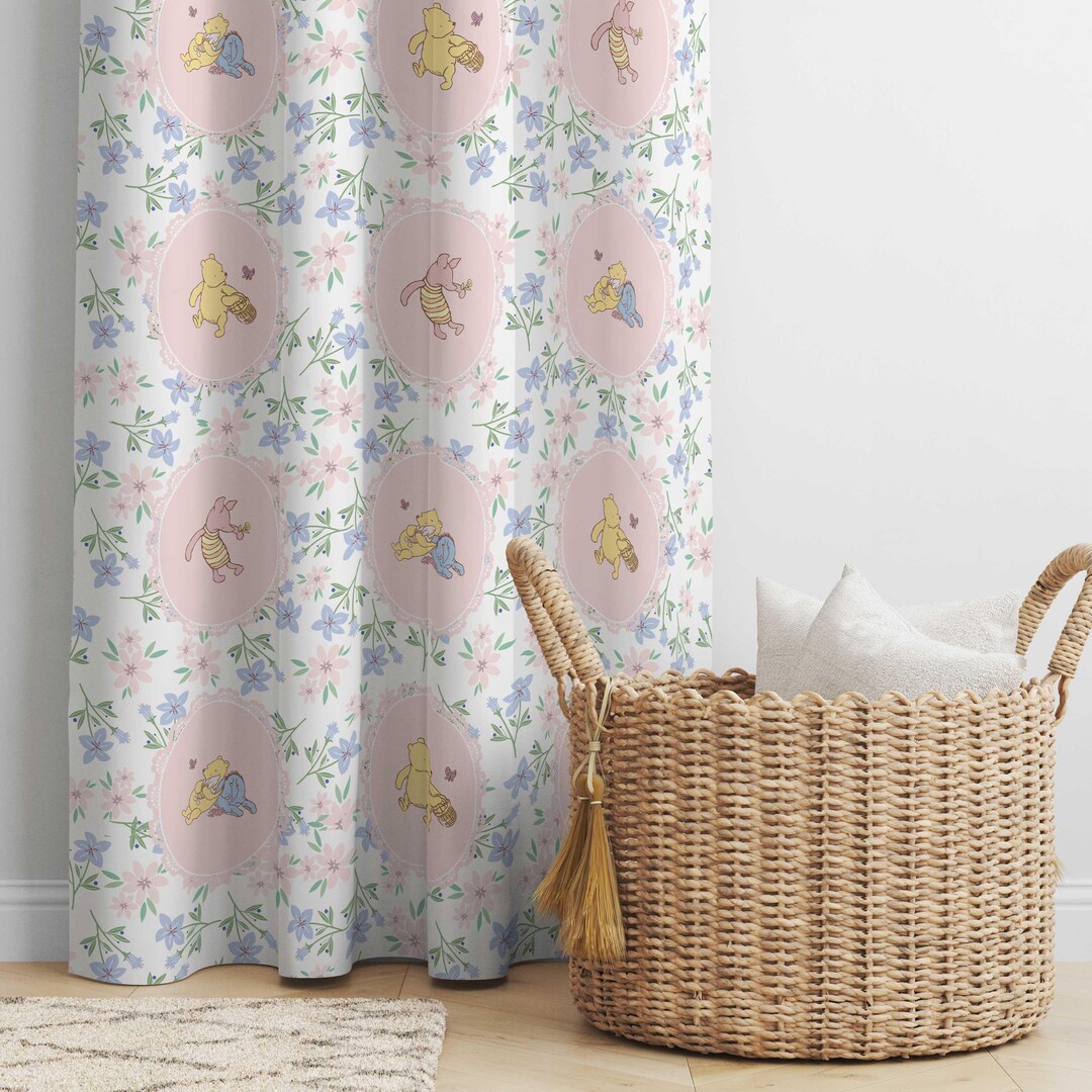 winnie-the-pooh-nursery-curtains-pink-floral-baby-girl-bedroom-etsy