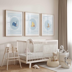 Winnie the Pooh Nursery Prints: Eeyore, Tigger, Baby Blue Decor - Set of 3