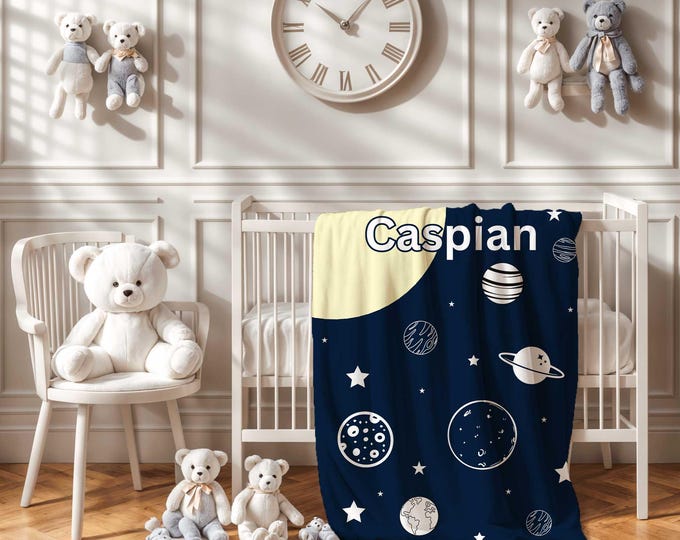 Personalized Space Baby Blanket: Planet Galaxy Nursery Theme