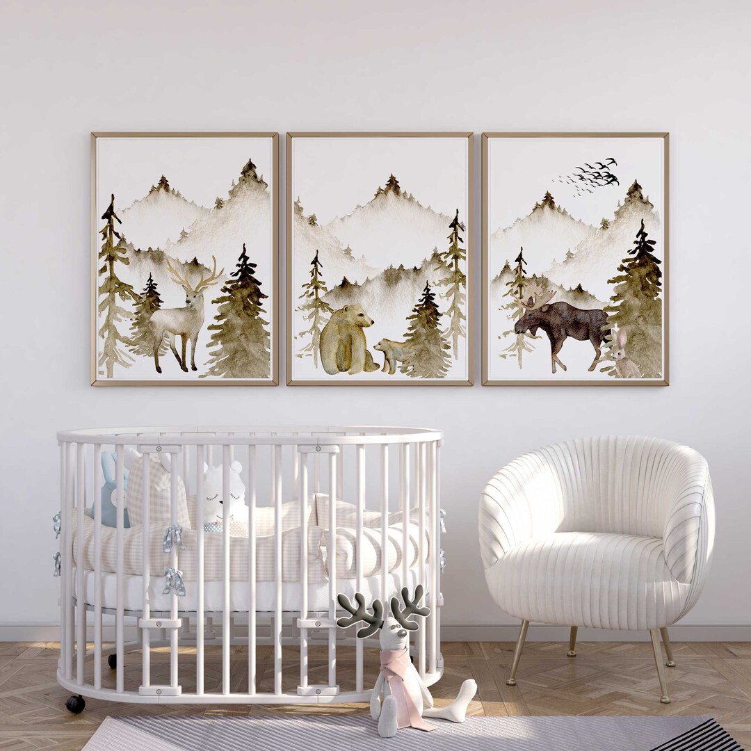 Close Up Kinderzimmer Poster Wald - 3er-Set Fuchs, Hase & Eule, 30x40 Cm, Babyzimmer Deko