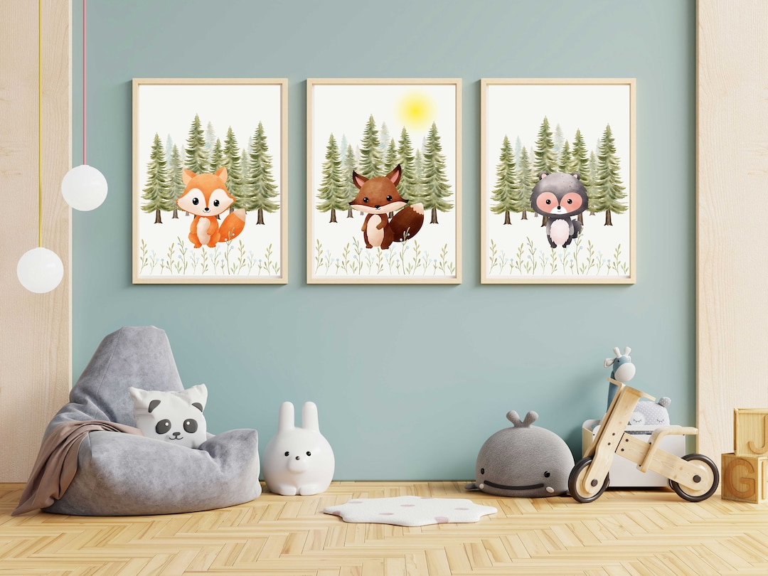 Woodland Animal Nursery Wall Art Prints Cute Animal Nursery Etsy