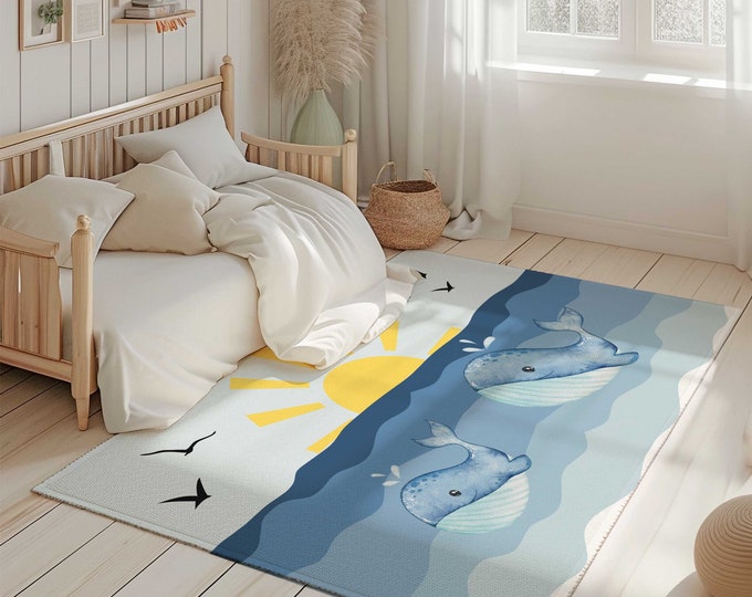 Ocean nursery decor, ocean nursery area rug, whale nursery decor, whale nursery area rug, kids bedroom rug, carpet for kids, Whimsical ocean