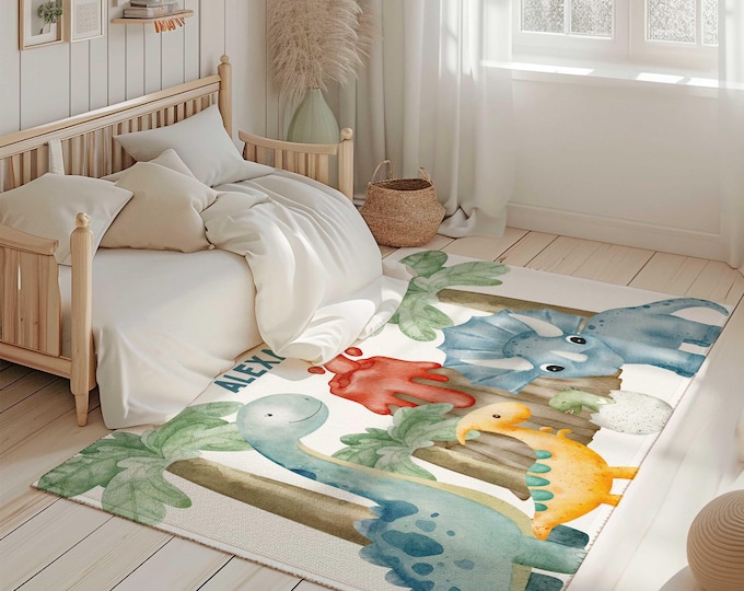 Personalized Dinosaur Nursery Area rug | Boy Nursery Area Rug | Carpet for Kids' Bedroom | Dino Rug for kids | Boy Play Rug | Kids Rug