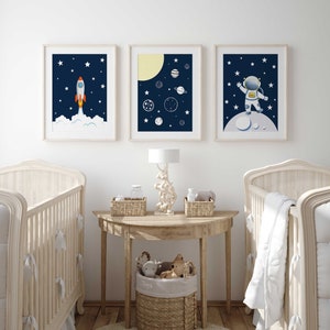 Space Nursery Art Prints: Astronaut, Rocket, Galaxy - Set of 3 - Etsy