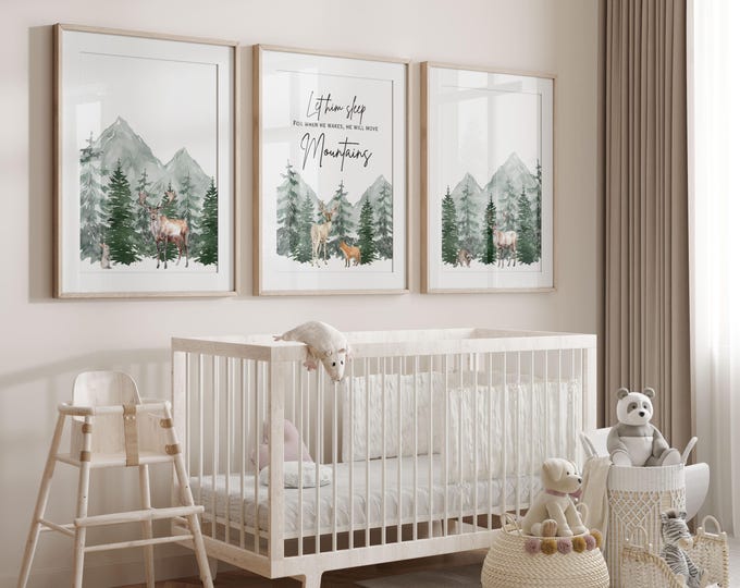 Mountain Nursery Art Prints: Woodland Animal Decor, Set of 3