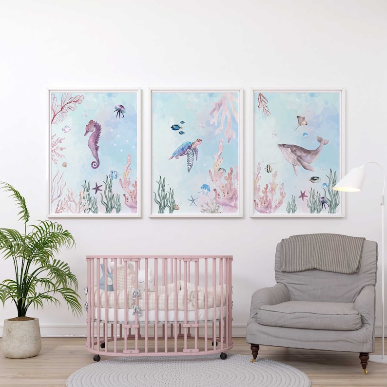 Under the Sea Nursery Prints: Ocean Animal Wall Art, Set of 3 - Etsy