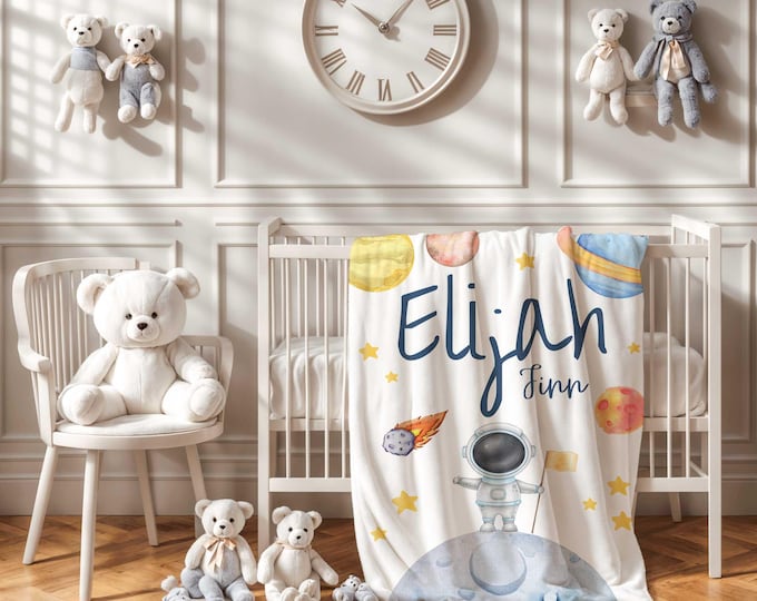 Personalized Space Baby Blanket: Astronaut Galaxy Nursery Theme