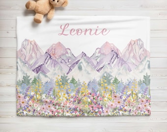 Personalized Wildflower Mountain Baby Blanket: Polyester Nursery Decor