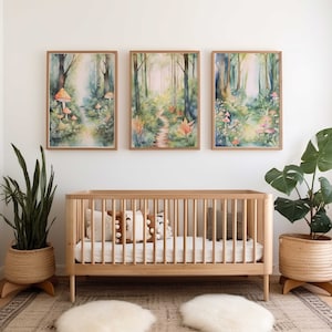 Decorazioni per la cameretta dei bambini della foresta incantata / Stampe artistiche da parete per la cameretta dei bambini della foresta incantata / Set di 3 stampe ad acquerello per la cameretta dei bambini / Stampe per la cameretta dei bambini dei funghi